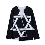 Black And White Star of David Print Long Sleeve Short Coat