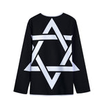 Black And White Star of David Print Long Sleeve Short Coat