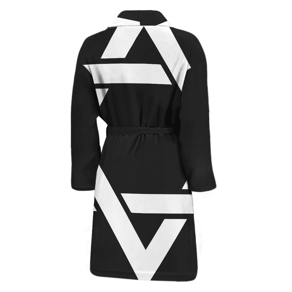 Black And White Star of David Print Men's Bathrobe