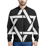 Black And White Star of David Print Men's Bomber Jacket