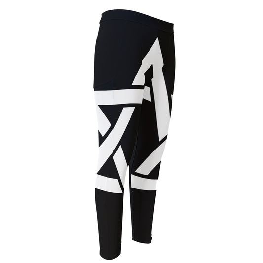 Black And White Star of David Print Men's Compression Pants