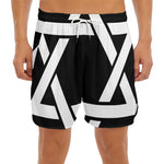 Black And White Star of David Print Men's Split Running Shorts