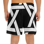 Black And White Star of David Print Men's Split Running Shorts