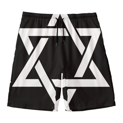 Black And White Star of David Print Men's Swim Trunks