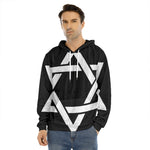 Black And White Star of David Print Men's Velvet Pullover Hoodie