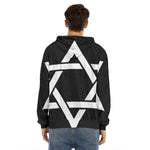 Black And White Star of David Print Men's Velvet Pullover Hoodie