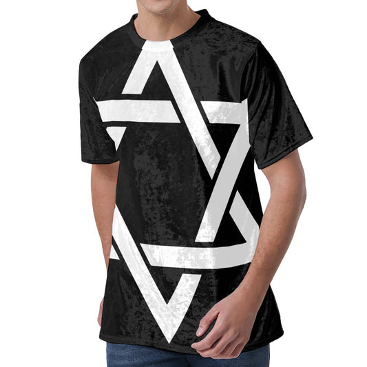 Black And White Star of David Print Men's Velvet T-Shirt