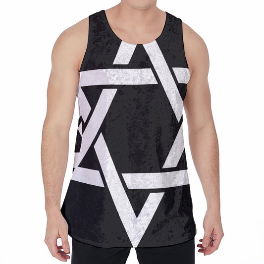 Black And White Star of David Print Men's Velvet Tank Top