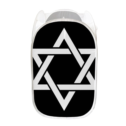 Black And White Star of David Print Mesh Laundry Hamper