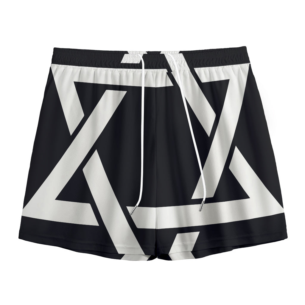 Black And White Star of David Print Mesh Shorts