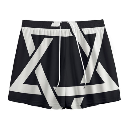 Black And White Star of David Print Mesh Shorts