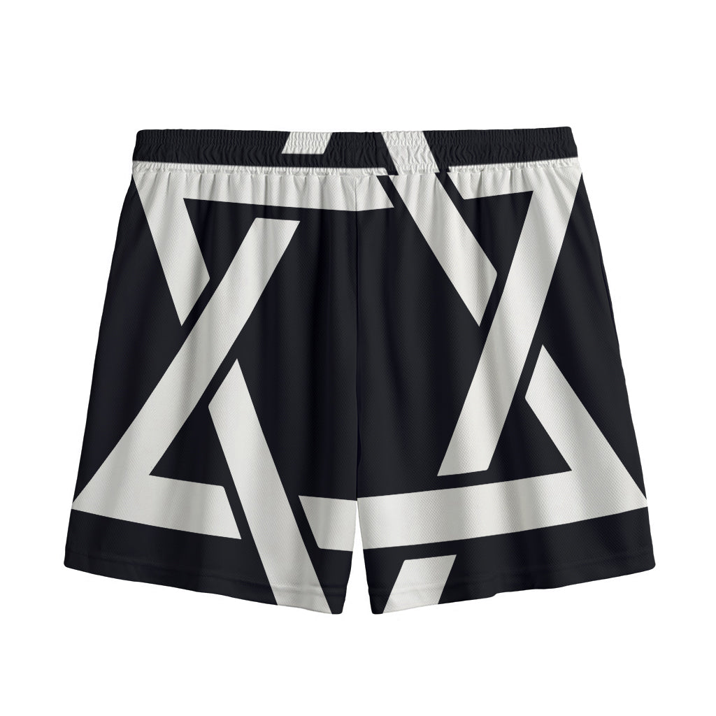 Black And White Star of David Print Mesh Shorts