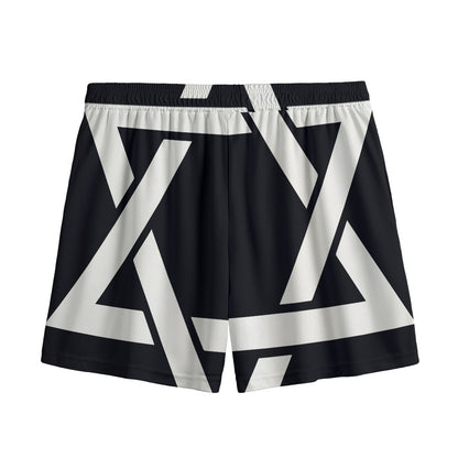 Black And White Star of David Print Mesh Shorts