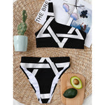 Black And White Star of David Print One Shoulder Bikini Top