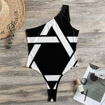 Black And White Star of David Print One Shoulder Bodysuit