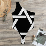 Black And White Star of David Print One Shoulder Bodysuit