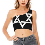 Black And White Star of David Print One Shoulder Crop Top