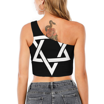 Black And White Star of David Print One Shoulder Crop Top