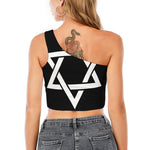 Black And White Star of David Print One Shoulder Crop Top