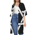 Black And White Star of David Print Open Front Beach Cover Up