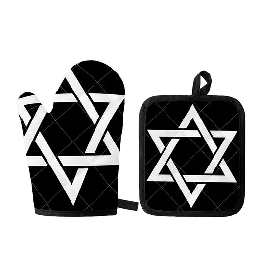 Black And White Star of David Print Oven Mitt And Pot Holder Set