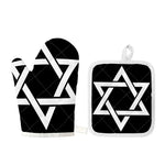 Black And White Star of David Print Oven Mitt And Pot Holder Set