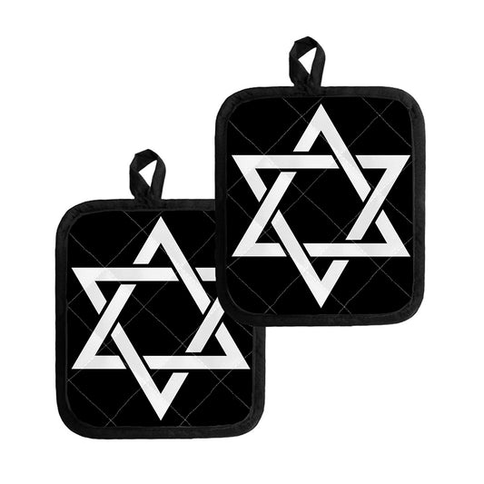 Black And White Star of David Print Pot Holders