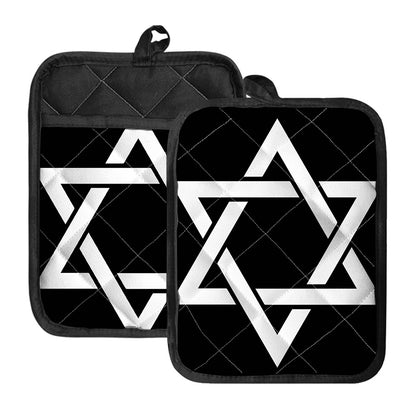 Black And White Star of David Print Pot Holders With Pocket