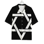 Black And White Star of David Print Rayon Hawaiian Shirt