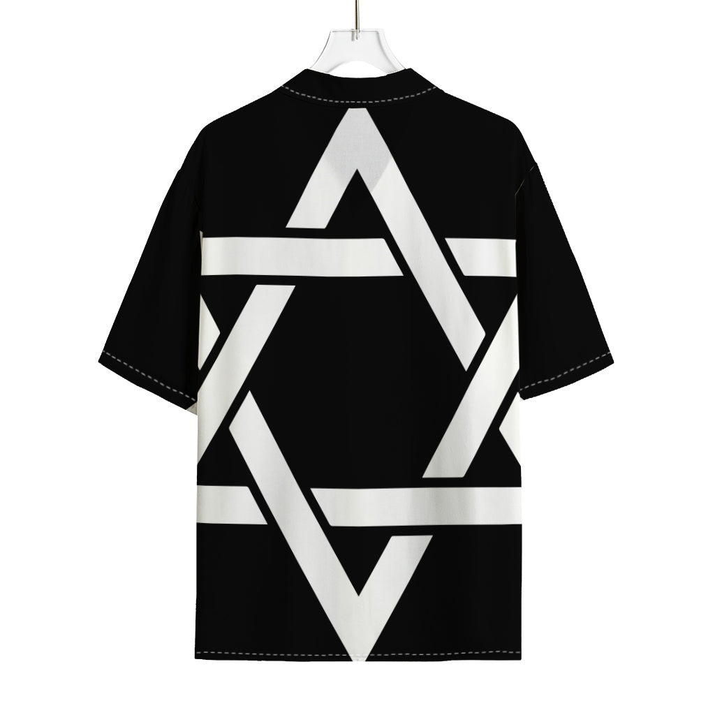 Black And White Star of David Print Rayon Hawaiian Shirt
