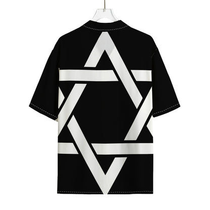 Black And White Star of David Print Rayon Hawaiian Shirt