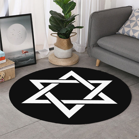 Black And White Star of David Print Round Rug