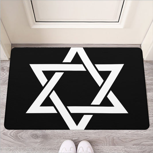 Black And White Star of David Print Rubber Doormat