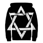 Black And White Star of David Print Sherpa Lined Zip Up Hoodie