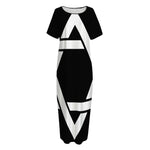 Black And White Star of David Print Short Sleeve Long Nightdress