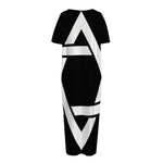 Black And White Star of David Print Short Sleeve Long Nightdress