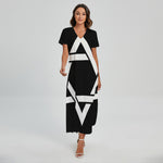 Black And White Star of David Print Short Sleeve Maxi Dress