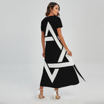 Black And White Star of David Print Short Sleeve Maxi Dress