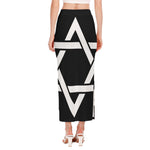 Black And White Star of David Print Side Slit Maxi Skirt