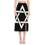 Black And White Star of David Print Side Slit Midi Skirt