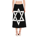 Black And White Star of David Print Side Slit Midi Skirt