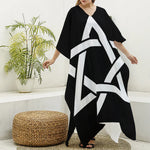Black And White Star of David Print Silk V-Neck Kaftan Dress