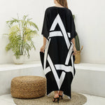 Black And White Star of David Print Silk V-Neck Kaftan Dress