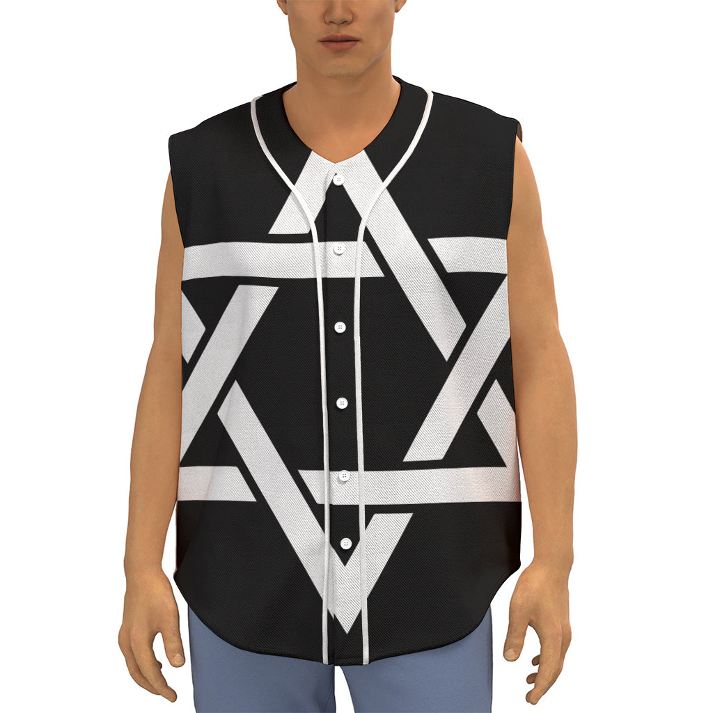 Black And White Star of David Print Sleeveless Baseball Jersey