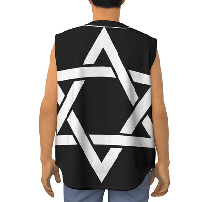 Black And White Star of David Print Sleeveless Baseball Jersey