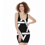 Black And White Star of David Print Sleeveless Bodycon Dress