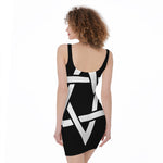 Black And White Star of David Print Sleeveless Bodycon Dress