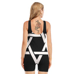 Black And White Star of David Print Sleeveless One Piece Swimsuit