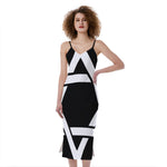 Black And White Star of David Print Slim Fit Midi Cami Dress