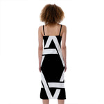 Black And White Star of David Print Slim Fit Midi Cami Dress